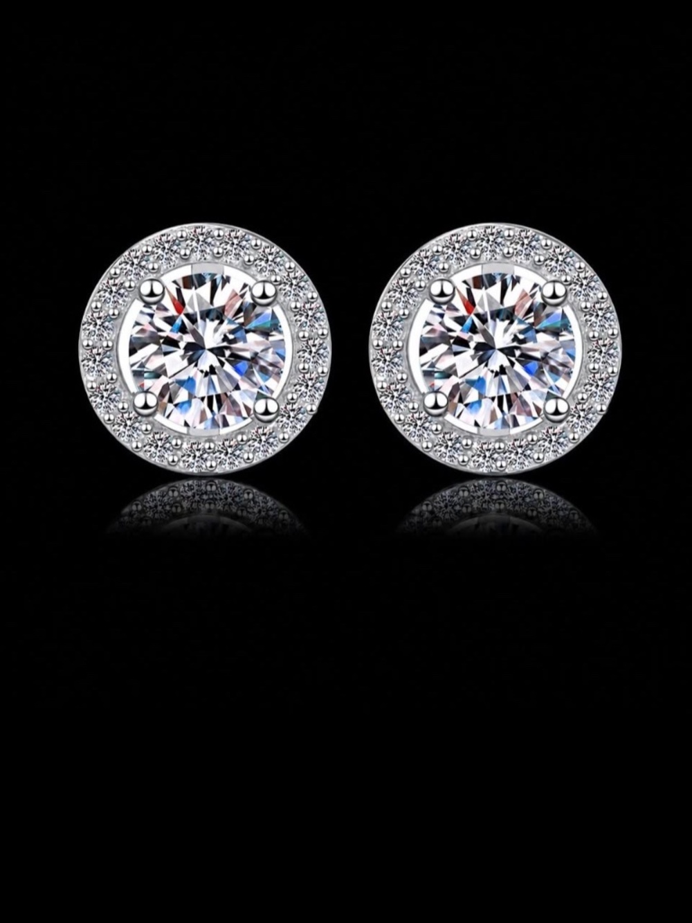 Moissanite Diamond Stud Earrings - Round Cut, 925 Sterling Silver, Screw Back